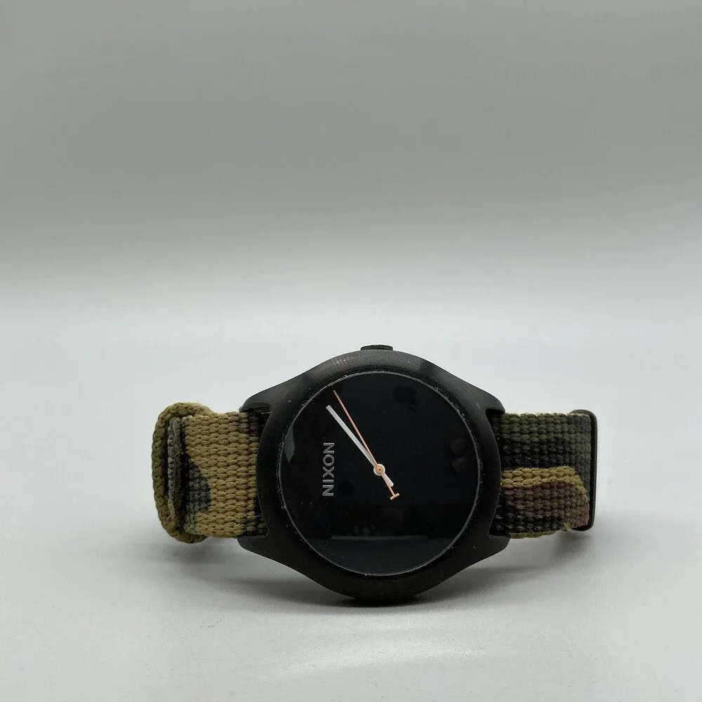 Nixon The Mod Mens Watch 39mm Black Dial Camo Nylon Strap 100M New Battery